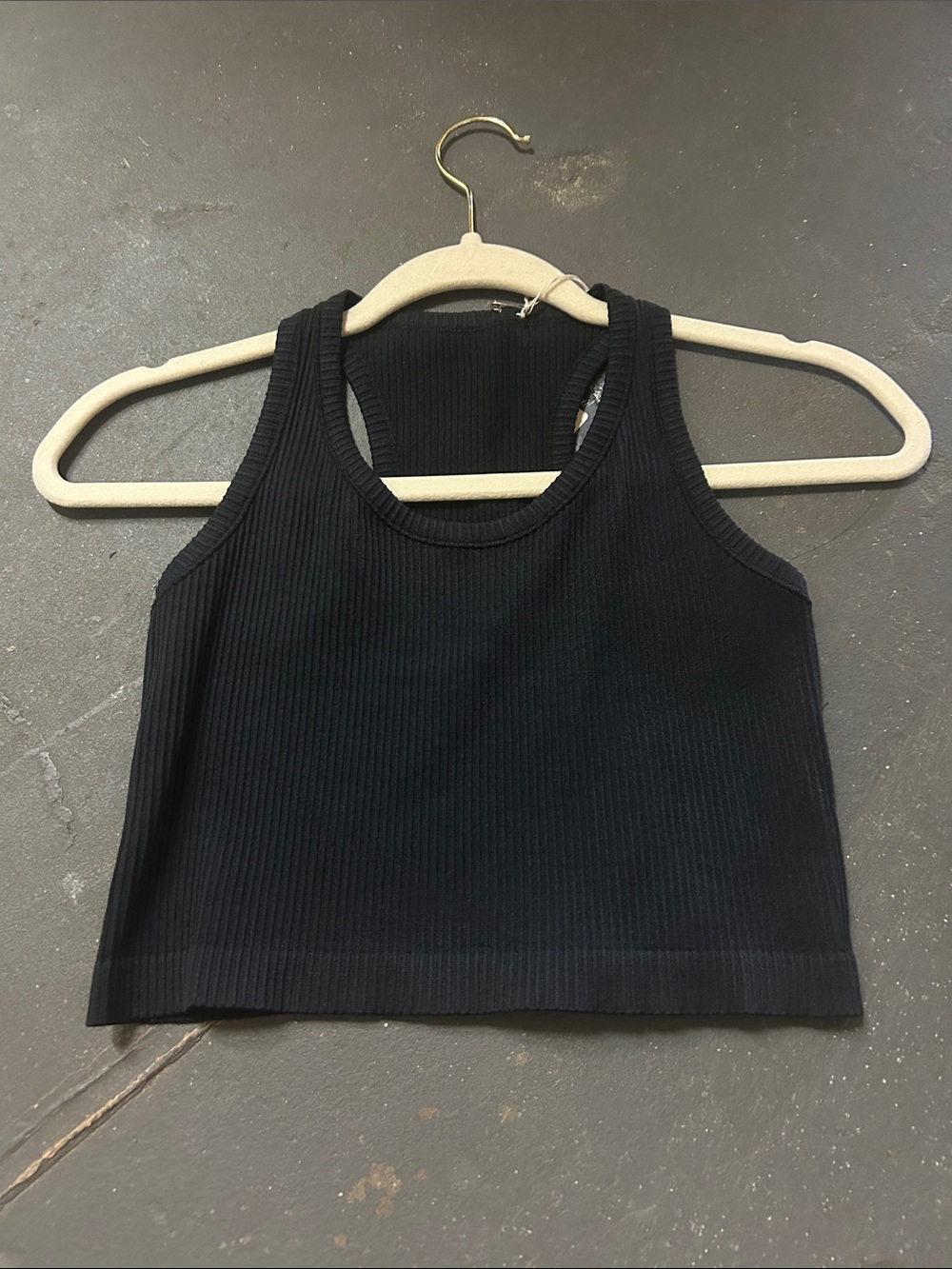 Mono B Black Ribbed Racerback Crop Tank